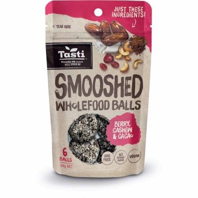 Tasti Smooshed Wholefoods Balls Berry Cashew & Cacao 6 Pack 69g