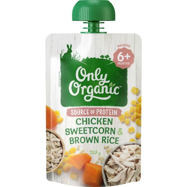 Only Organic Chicken, Sweetcorn & Brown Rice 6+ Months 120g