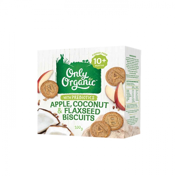 Only Organic Biscuits Apple, Coconut & Flaxseed 10+ Months 100g