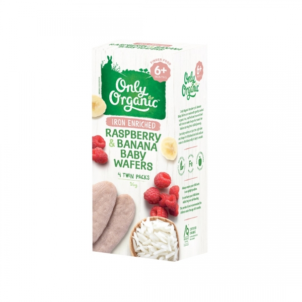 Only Organic Baby Wafers Raspberry & Banana 6+ Months 16g