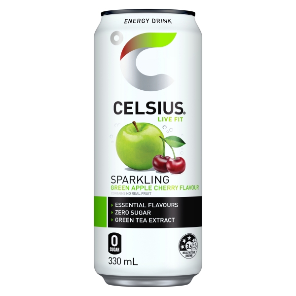 Celsius Sparkling Energy Drink Green Apple Cherry 330ml