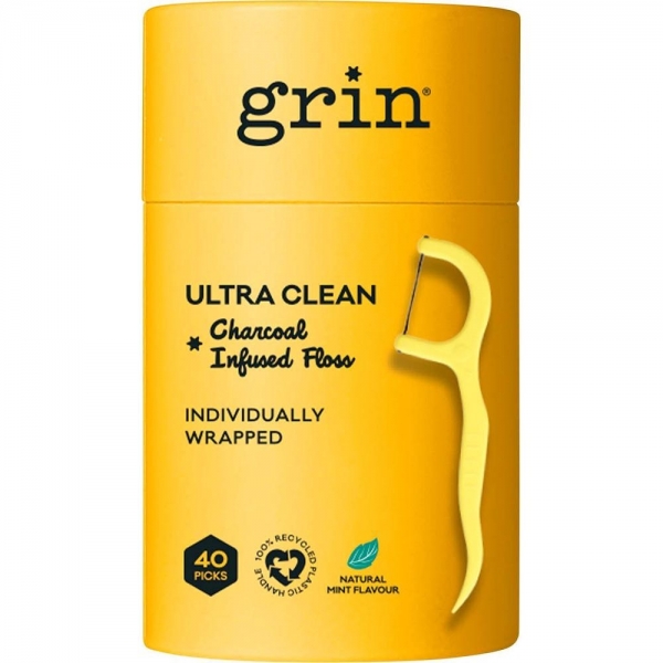 Grin Charcoal Infused Floss Picks Ultra Clean 40 Pack