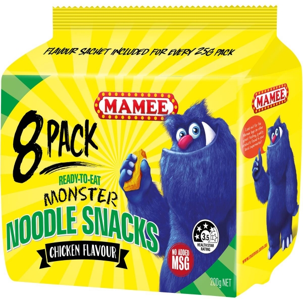 Mamee Monster Noodle Snacks Chicken 8 Pack 200g