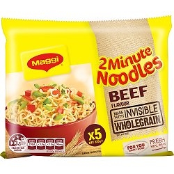 Maggi 2 Minute Noodle Beef Wholegrain 5 Pack